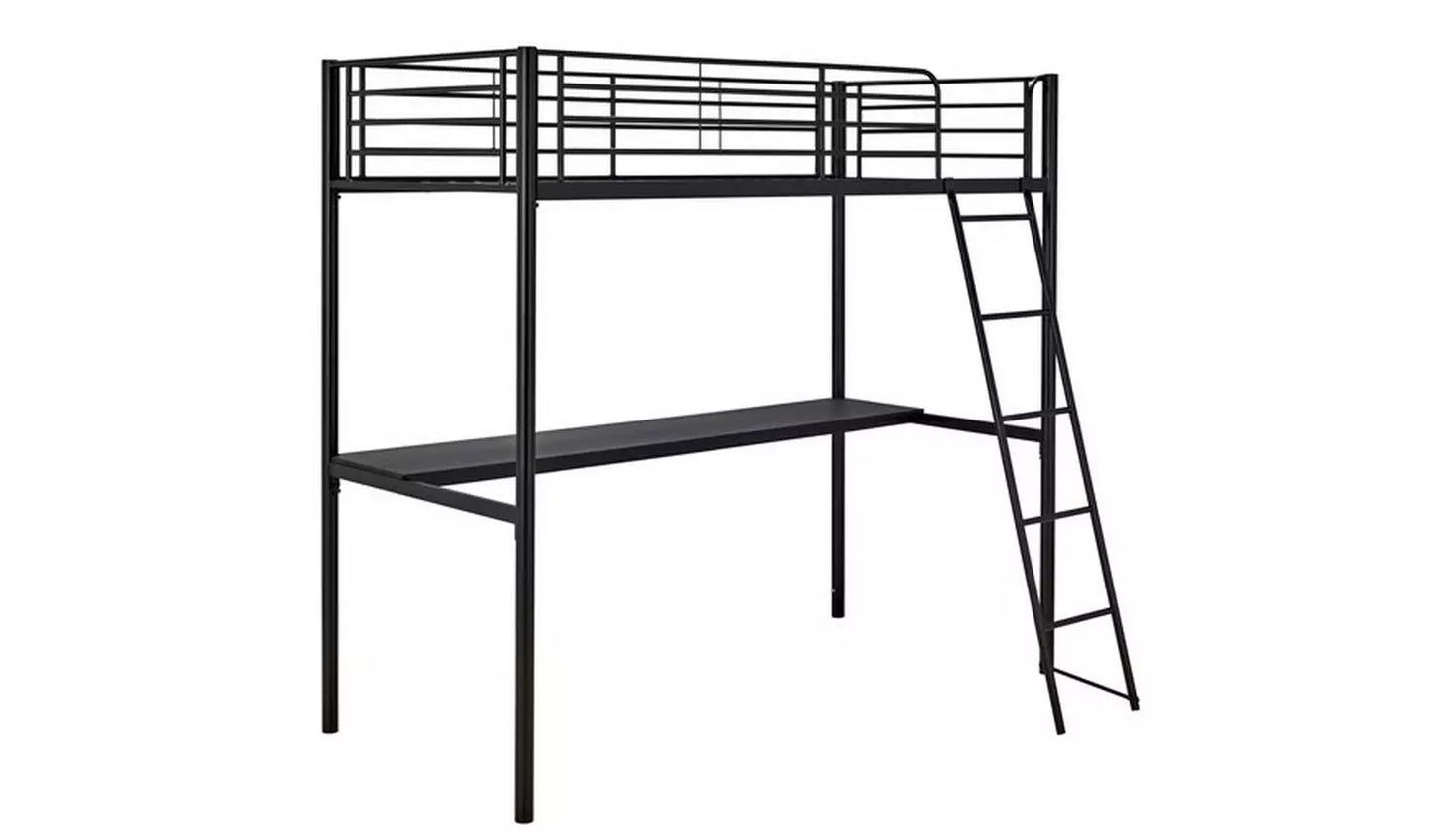 Habitat Riley High Sleeper Metal Bed Frame & Desk - Black